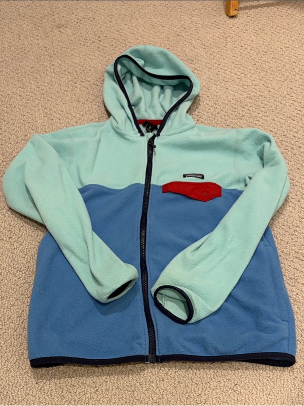 Patagonia Kids Fleece Jacket in Light Mint, Blue & Red